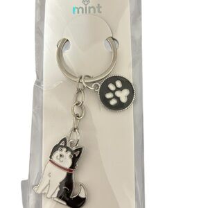 Mint Enamel Dog Keychains with Paw Print Charms